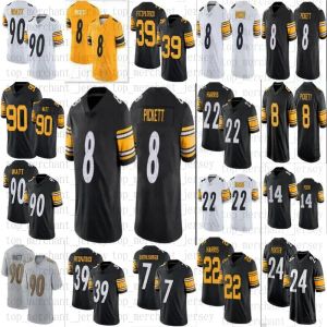 Maillot de football Pittsburgh Steelers 8 Kenny Pickett 90 T.J.Watt 22 Nee Harris Pat Freiermuth Minkah Fitzpatrick George Pickens Broderic