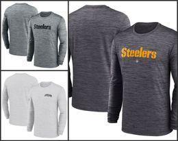 Pittsburgh''Steelers''Men Heather Grey Sideline Team Velocity Performance T-shirt à manches longues
