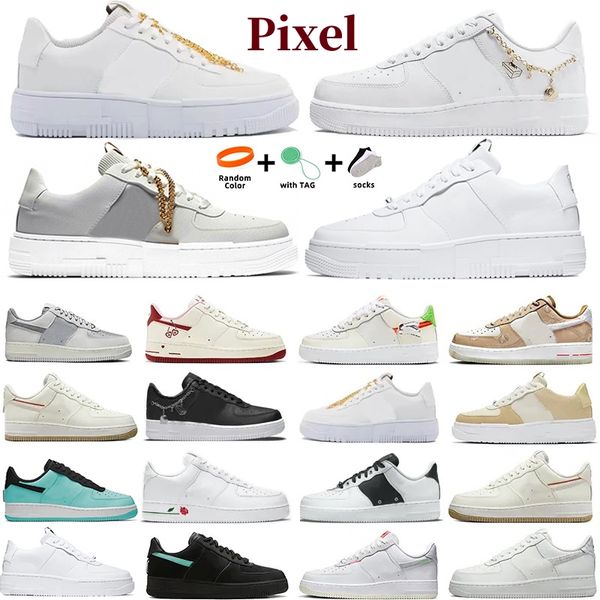 Pixel Chaîne en or Chaussures de course basses pour hommes Porte-bonheur Noir Blanc Talon Voile bronzage Plate-forme de serpent Avoir un bon jeu Halloween 1 Lumière du soleil hommes femmes entraîneur Baskets de sport