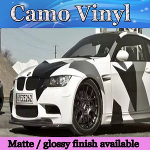 Pixel Large Camo Vinyl Full Car Wrap Style avec Air Rlease Gloss / Matt noir blanc Camouflage arctique couvrant les décalcomanies en feuille 1.52x30m / Roll