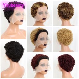 Pixie Curly Cut 13X1 Lace Wig Brésilien 100% Cheveux Humains Yirubeauty Court Pouce P4/27 1B Couleur