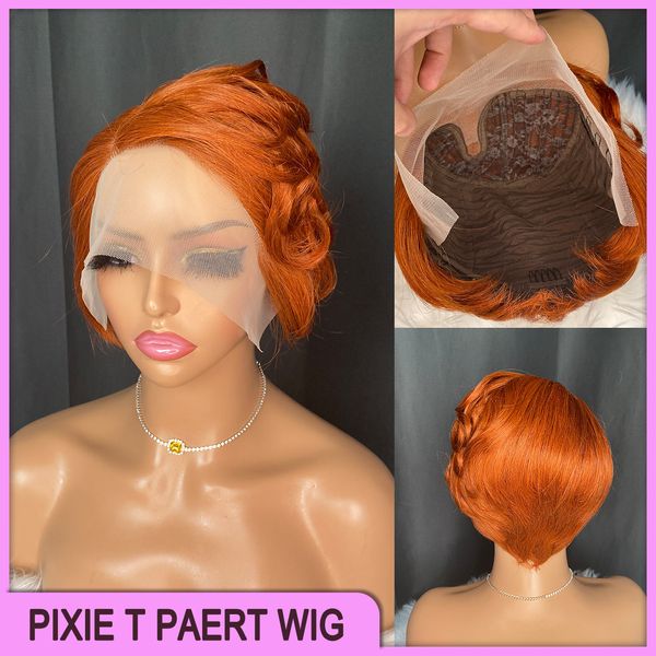 Pixie Curly Cut t Part Wig Short Malasia Peruana India Orange brasileño 100% Raw Virgin Remy Human Hair With Black Women P17