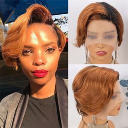 Pixie Cut 13X4 Peluca de cabello humano con frente de encaje transparente Bob corto para mujeres negras Cabello Remy brasileño de color natural