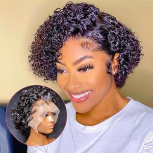 Pixie Cut Human Hair Brew Curly Lace Front For Women Profunde Wave Frontal Brasil Aprolled