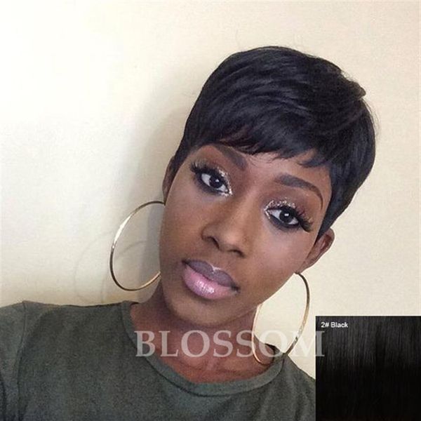 Pixie coupe courte cheveux humains dentelle perruques sans colle dentelle avant perruques de cheveux humains pour les afro-américains cheveux brésiliens Wigs215O