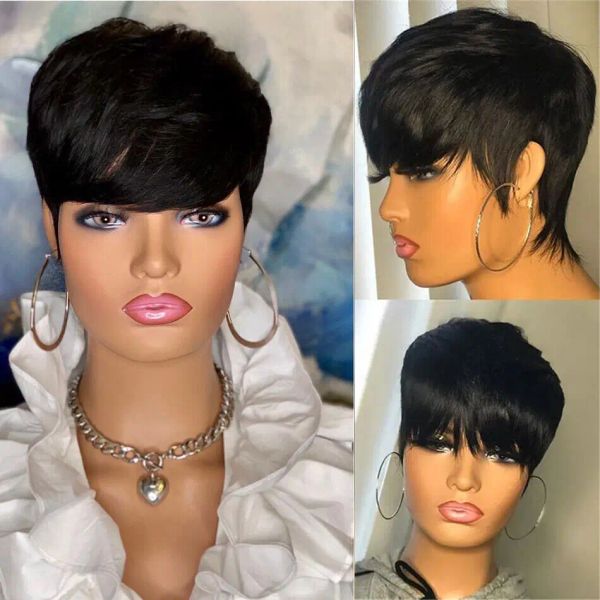 Pixie Cut Herme Human Human Short Bob Bob Wig bon marché Remy Human Heum Perruque Bresillienne For Black Women Machine Made Wigs