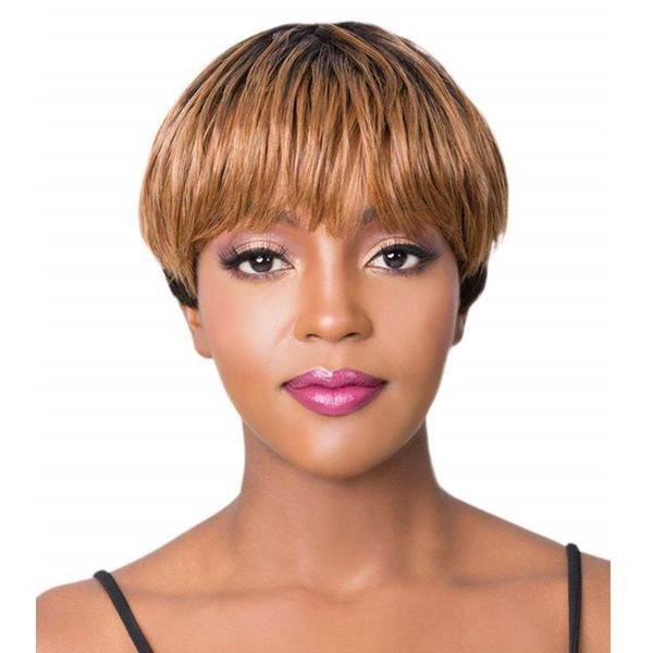 Pixie Cut Wig Hair Human Aucune Lace Lace Front Perruques Courts Pixie Coup Wigs Wigs Pré-cueilleux Ombre brun Bob Colore Bob Bob Bob pour femmes noires