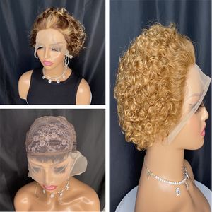 Pixie Cut Pruik Short Curly Braziliaanse Remy Menselijk Haar Pruiken 13x1 Transparante Kant Pruik Voor Vrouwen