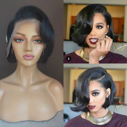 PIXIE CUT Pruiken Menselijk Haar Korte Pixie Pruiken Natuurlijk Kijken Bob Cut Lace Frontale Pruiken Met Pony Voor Vrouwen Zwarte Kleur