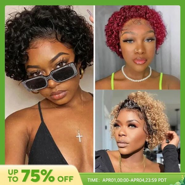 Pixie Coup Wigs humain Haishort Curly Lace Front Human Hair Wigs for Women Brésilien Water Wig Bob 13x1 Transparent Lace Wigs 240409