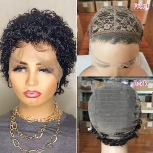 Pixie Wigs Africa Cheveux avec un petit Hurly en dentelle Front Human Hair2201206