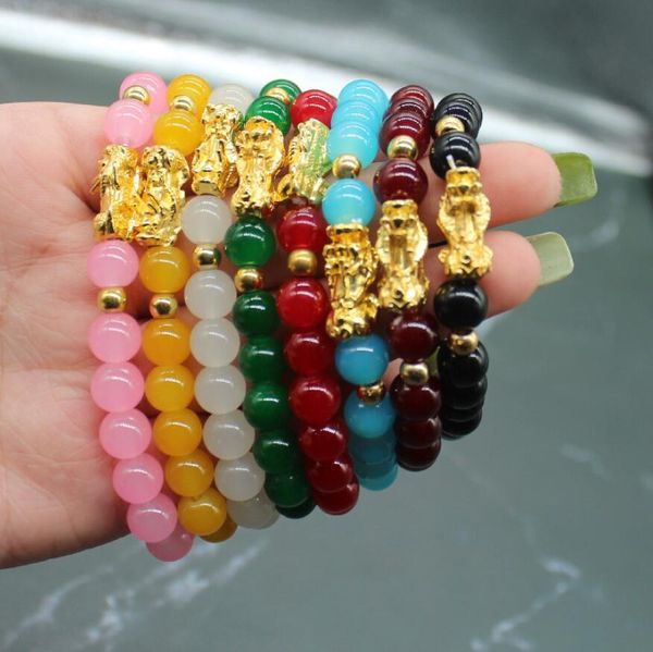 Pixiu Coloré Pierre Naturelle Bracelet Brins Charme Chinois Feng Shui Pi Yao Richesse Bonne Chance Bracelets Bijoux Chanceux Unisexe Bracelets 9 Couleurs