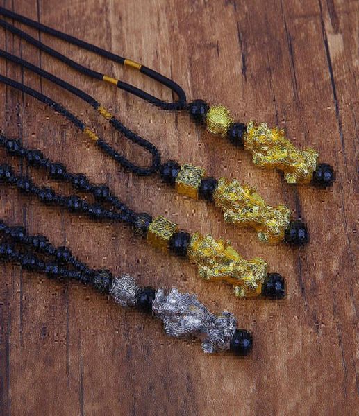 Pixiu pendentif collier symbole richesse et bonne chance charme chinois Feng Shui foi obsidienne pierre perles colliers chaînes 8715125
