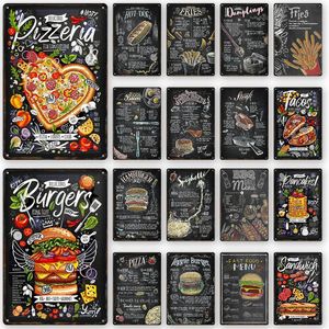 Pizza Burger Vintage Metal Poster Pan Papas Fritas BBQ Retro Cartel de chapa Restaurante Arte Decoración Placa para el hogar Tienda de alimentos Decoración de pared Estética Pintura de hierro 30X20CM w01