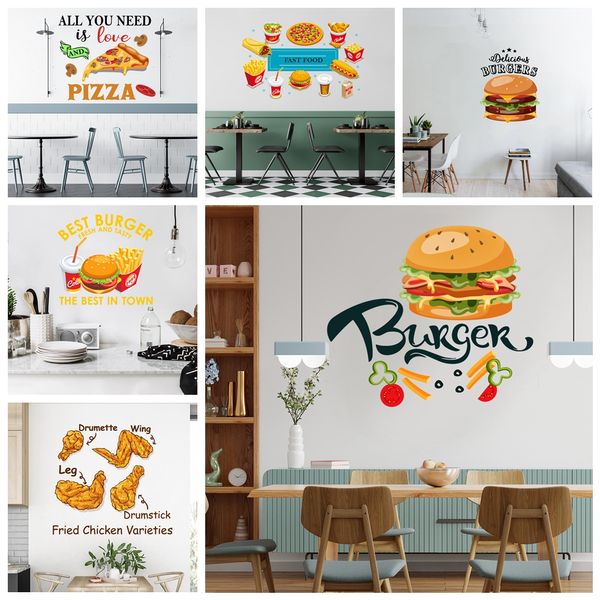 Pizza, Burgers, frites Stickers muraux étanches décor à la maison pour les chambres d'enfants fond mur Art décalcomanie livraison directe