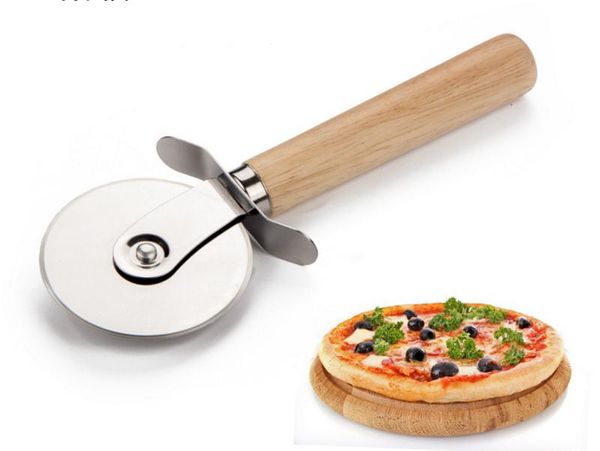 Pizza Cutters Roues À Pizza En Acier Inoxydable Avec Manche En Bois Couteau À Pizza Pâtisserie Pâte À Sertir Outils De Cuisine Ronds SN1137