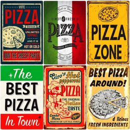Pizza Zone Plaque Graden Food Metal Painting Vintage Metal Sign Pub Bar Home Decoratie Beste zelfgemaakte poster Italiaanse pizza Wall Art Plaat 20cmx30cm Woo