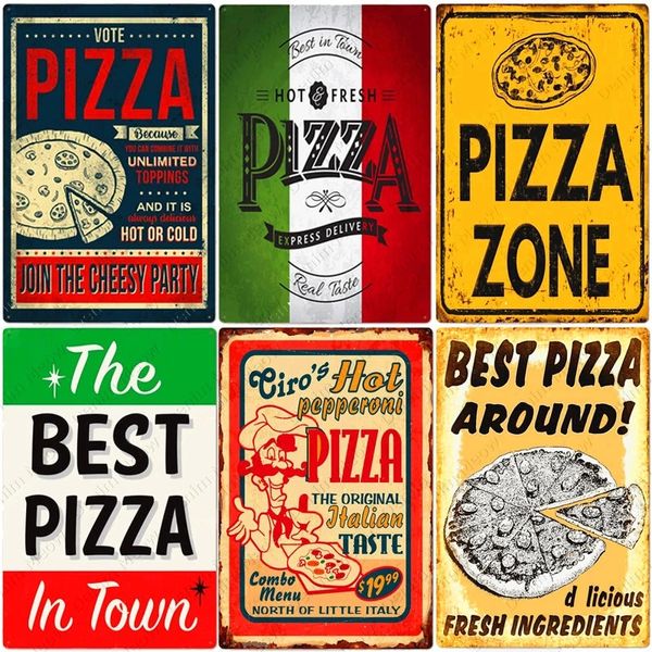 Pizza Zone Plaque Great Food Peinture en métal Vintage Metal Sign Pub Bar Décoration de la maison Best Homemade Poster Italian Pizza Wall Art Plate 20cmx30cm Woo