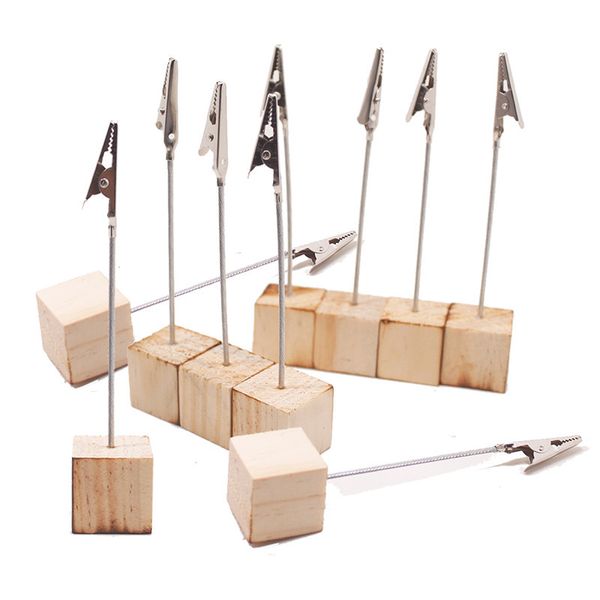 Portatarjetas con Clip de cocodrilo, Base de cubo de madera, Clip para notas fotográficas, soporte de madera, suministros para fiestas de oficina