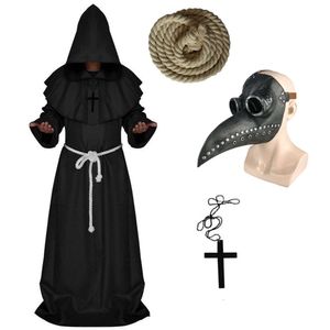 Plague Doctor Cosplay Friar Priest Kostuum Kleding Sets Halloween Fancy Middeleeuwse Monnik Cowl Robe Set Wizard C34143AD