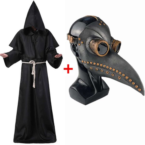 Plague Doctor Costumes Theme Costume Men Femmes Adulte Black Death Witch Priest Cosplay Carnival Halloween Costume Steampunk Mask Decoration