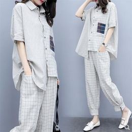 Plaid 2 -delige outfits Women Fashion Festival Matching Coordset Plus size top en broekpakken 2020 Summer Designer Clothing T200603