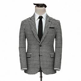 Blazer à carreaux pour hommes 1 PCS Veste de costume avec fente latérale Coupe ajustée Pied-de-poule Manteau décontracté 2024 T8sY #