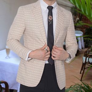 Blazer a cuadros para Hombre, traje de negocios de boda, Chaqueta de primavera para fiesta Social, esmoquin, vestido de presentador, abrigo, traje para Hombre, Chaqueta Formal para Hombre