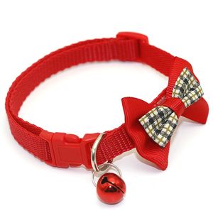 Plaid bowknot collier pour animaux de compagnie couleur unie collier de chat en plein air chien super mignon collier de cloche