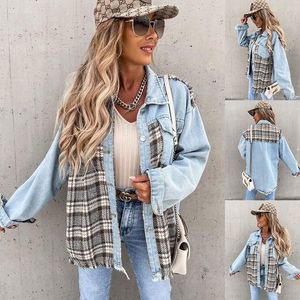 Chaqueta Vaquera con Botones A Cuadros Chaquetas Vaqueras Extragrandes De Talla Grande para Mujer Cárdigan con Cuello De Solapa Tops Abrigo Informal De Manga Larga Gruesa con Frente Abierto y Bolsillo con Solapa