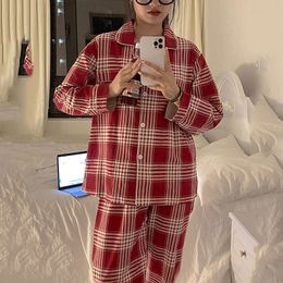 Pyjamas de Noël à carreaux femmes coréens somnifères automne pijamas vêtements mignons pyjamas 2 pièces pantalons