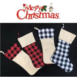 Plaid Christmas Stocking Cotton Buffalo Flanelle Decor noir Poly Sublimation Blanks Santa RRC804
