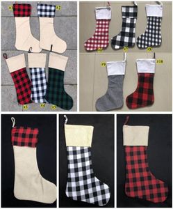 Bas de Noël à carreaux Flanelle de buffle de coton Bas de Noël noirs Décor de Noël Poly Sublimation blancs Santa Stockings8203018