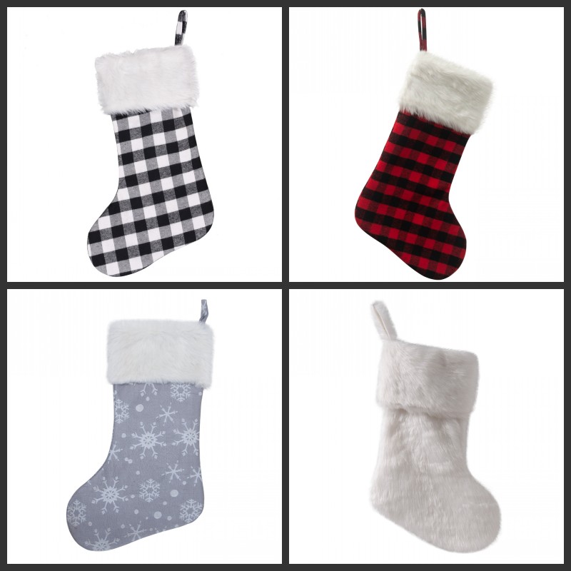 Ekose Noel Çorap Kürk Manşet Buffalo Çorap Çorap Hediye için Parti Süsleri Ağacı Süsleme Noel Ağacı Süsleme Asma