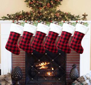 Plaid Christmas Stocking Cadeaum Bag Xmas Tree Ornament Socks Santa Candy Home Party Xmas Decorations4631538