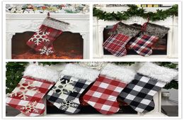 Plaid Christmas Stocking ornament Xmas Tree Pendant Plush Sock Kids Geschenktas Candy Bag Happy Nieuwjaar Huisfeest Kerstdecorat1820539