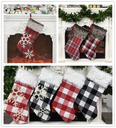 Plaid Christmas Stocking Ornament Xmas Tree Pendant Plush Sock Kids Geschenktas Candy Bag Happy Nieuwjaar Huisfeest Kerst Decorat6383721