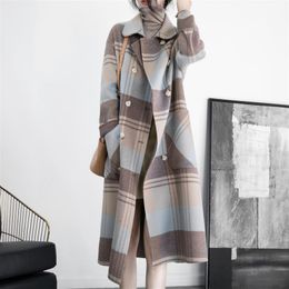 Manteaux à carreaux pour femmes, automne hiver 2023, Vintage, manches longues, Double boutonnage, manteau en laine décontracté, vestes à col rabattu