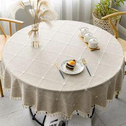 Plaid coton lin nappe ronde mariage el banquet tissu couverture de table salle à manger intérieure cuisine décor extérieur cheminées 240312