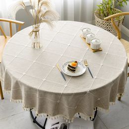 Getaill katoenen linnen rond tafelkleed bruiloft el banket stoffen tafel omslag indoor eetkamer keuken buiten decoratie 240322