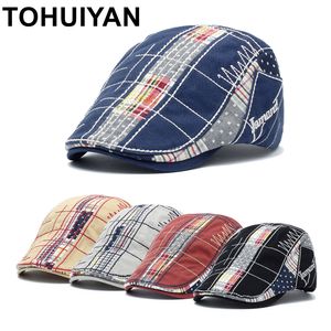 Plaid Algodón Newsboy Cap Men Casual Ivy Hat Hat Duckbill Visor Cabbie Sombreros Verano Gorras Planos Plano Gorra Para Mujer Sombrero