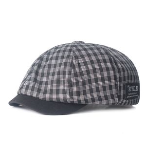 Casquette octogonale en coton à carreaux Littéraire Jeunesse Femmes Peintre Chapeau Hommes Britannique Rétro Béret Casual Chauffeur Gatsby Newsboy Cap