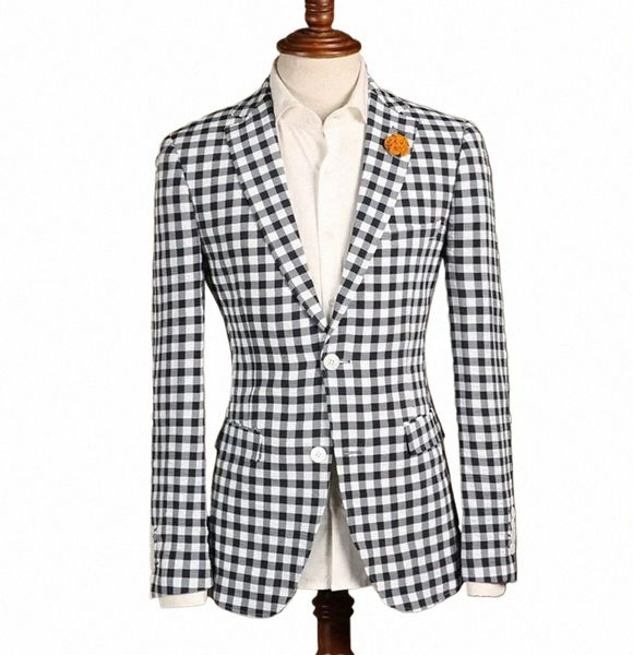 Plaid Cubes Costume One Piece Blazer Tuxedo Simple Boutonnage Large Revers Doux Veste Busin Mariage Moderne Marié Sur Mesure H1qC #