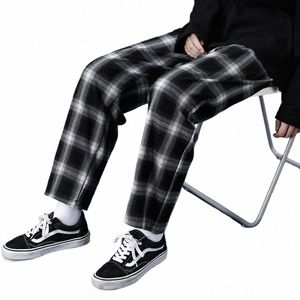 geruite ontwerp vintage broek mannen plus size 3xl losse tieners koppels chic harajuku japanse stijl all-match rechte broek eenvoudig b8Ni #