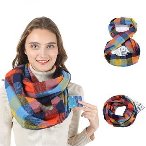 Plaid Infinity Bufandas Invierno Cremallera Bolsillo Rejilla Collar Hombres Imitación Cachemira Anillo Mantón Mujeres Inicio Diseñador Rejillas Collares Otoño Invierno Grueso Cálido Bufanda BC199