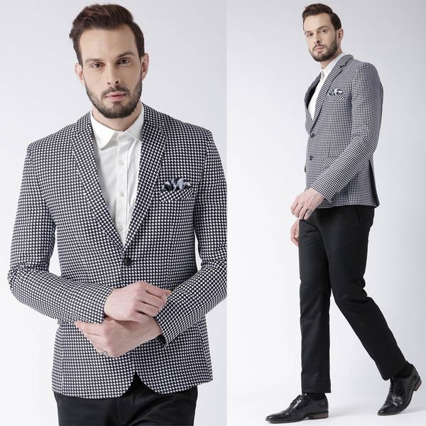 Plaid hommes costumes Slim Fit Tuxedos bureau d'affaires mariage marié porter cranté revers Blazer 2 pièces sur mesure