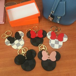 Plaid Mouse Designer Bow Keychain Pu Leather Animal Bag Hanger Charm Girls Cars Keyrings kettingen Holder Fashion Women Key Ring Sieraden Geschenken