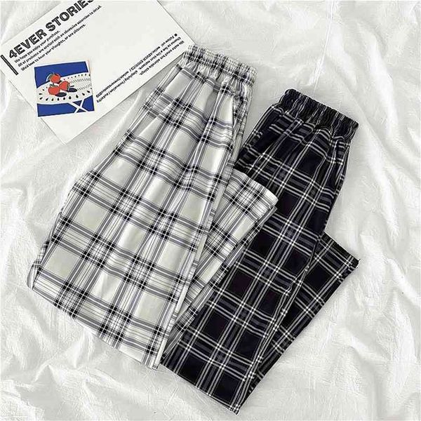 Pantalones a cuadros Mujer Streetwear Cool Girl Pantalones de cintura alta Harem Pantalones de chándal Joggers Cargo Sweat Korean Pantalon 210925