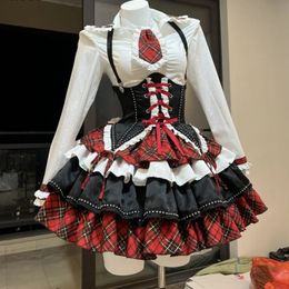 Design à plaid patchwork y2k lolita sets sets halloween uniforme kawaii mini jupe cosplay anime trois pièces costume pour femmes 240423
