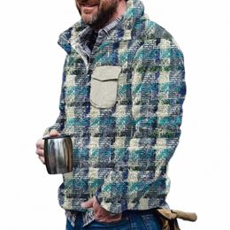 Plaid Peluche Manteau Hommes Fuzzy Faux Sherpa Butt Sweatshirts Imprimé Ethnique Fluffy Streetwear Pull Automne Hiver Col Roulé Sweats à capuche P0NA #
